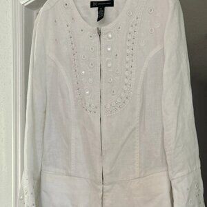 NWOT INC international Sweet meadow White Zip Up Jacket/Top Size M 100% Linen